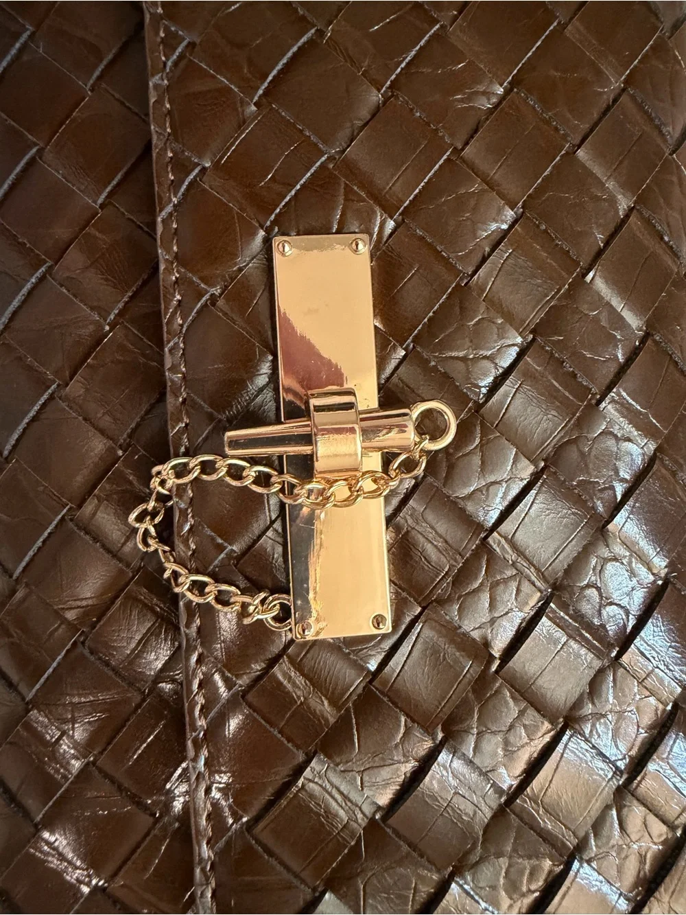 Aldo Brown Woven Leather Clutch with Gold-Tone Turn Lock